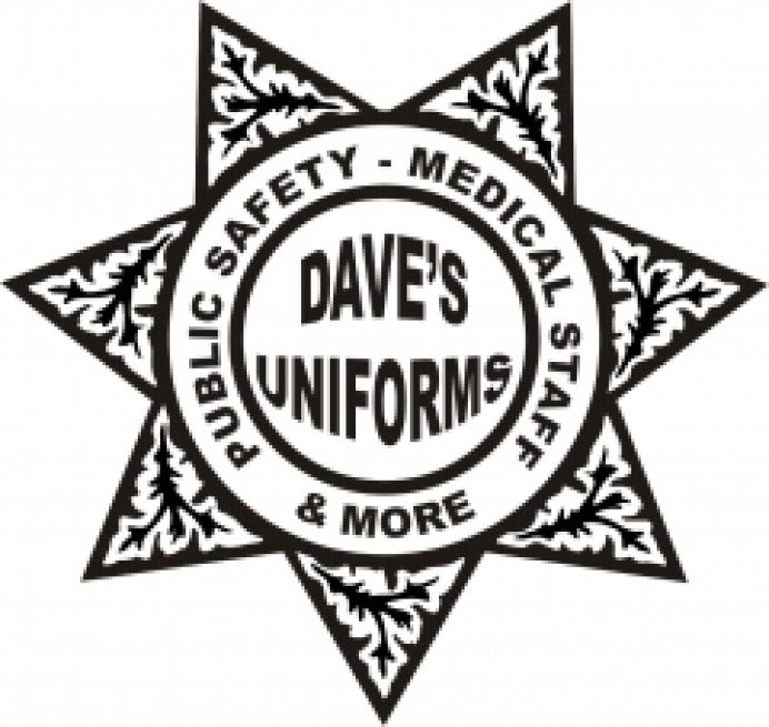 LASER ETCHED DAVE'S UNIFORMS BADGE LOGO.